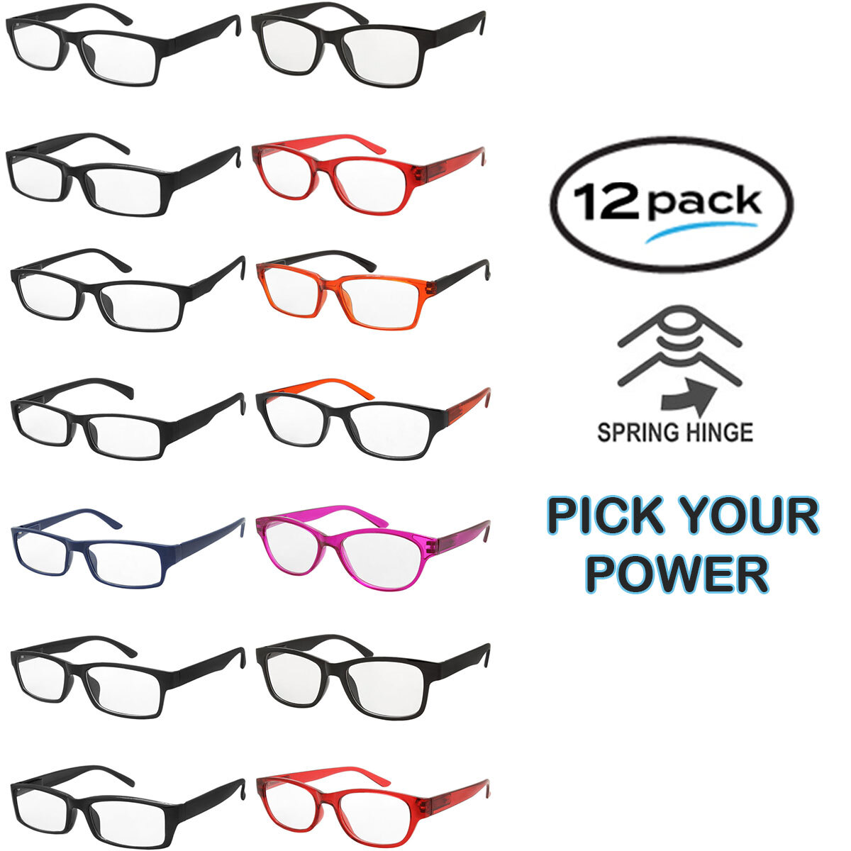 Reading Glasses Mens Womens Readers 12 Pack Assorted Styles Pick Power Bulk Pack