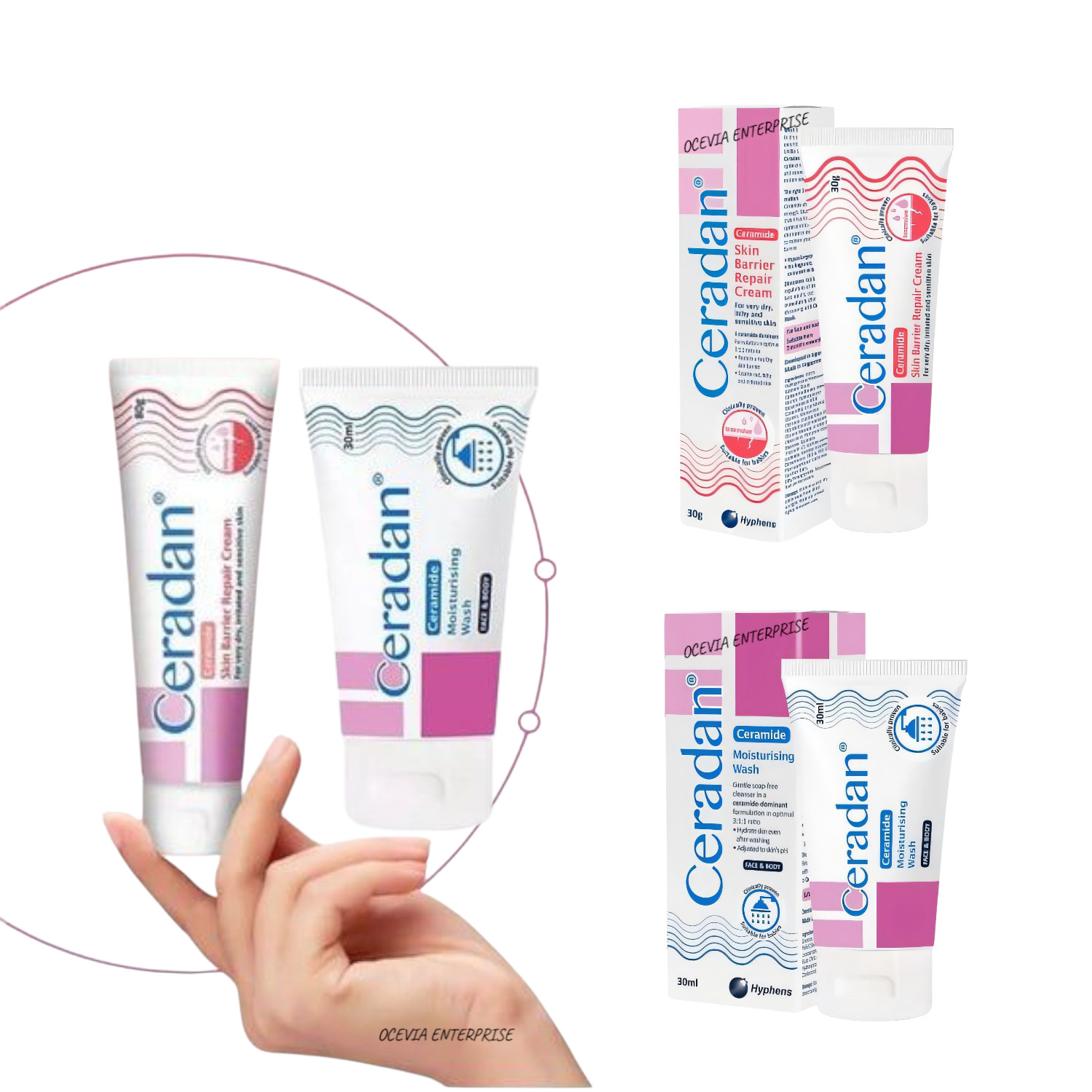 1pcs Ceradan Moisturising Wash 30ml & 1pc Skin Barrier Cream 30g Travel Size Set