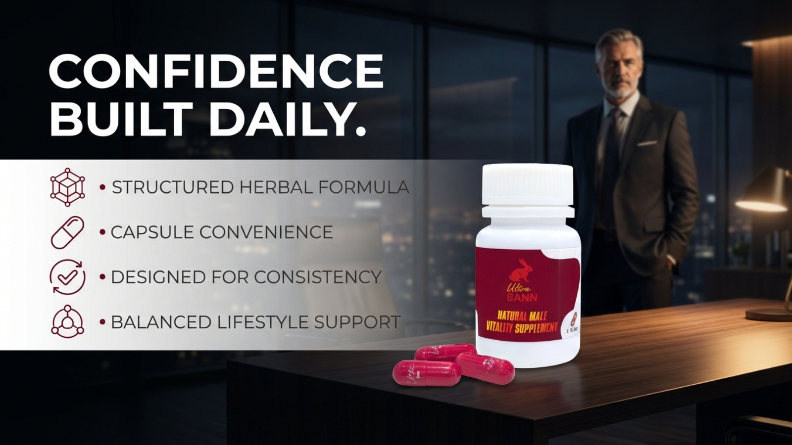 Ultra Bann Vitality Booster for Men – 15 Caps| Natural Testosterone Support