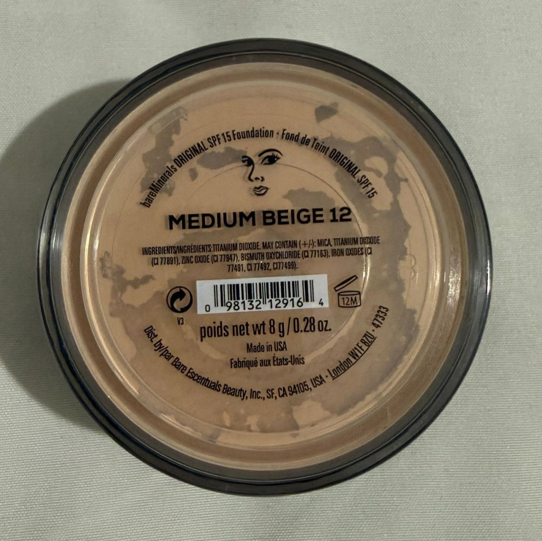BareMinerals Original SPF 15 Loose Powder Foundation Medium Beige 12 0.28 oz New