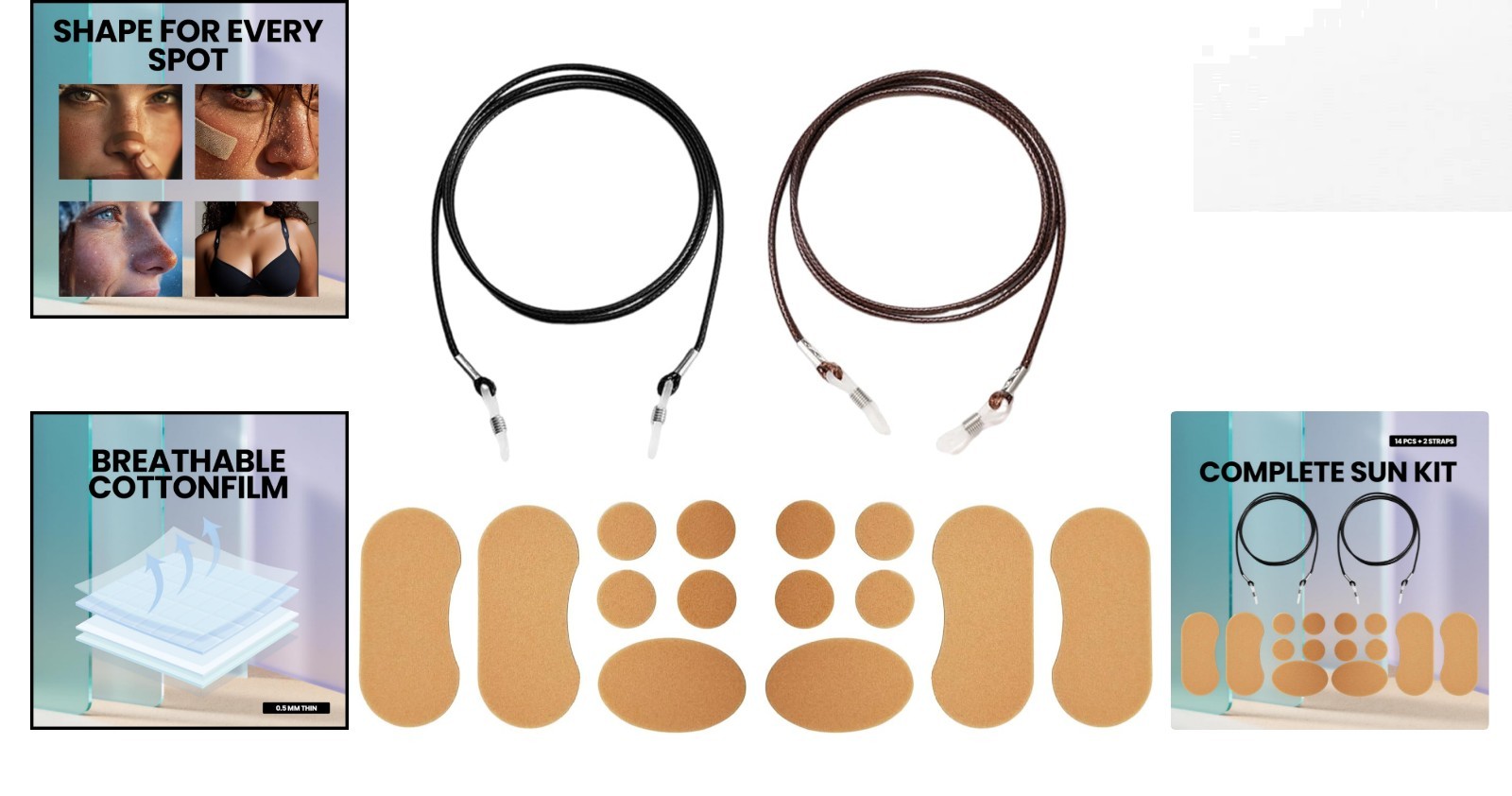 Multi-Shape Sun Protection Patches with Eyeglasses Holders – Travel Ready Kit