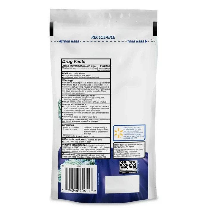 Equate Gluten-Free Menthol Cough Drops, Menthol Flavor, 30 Count
