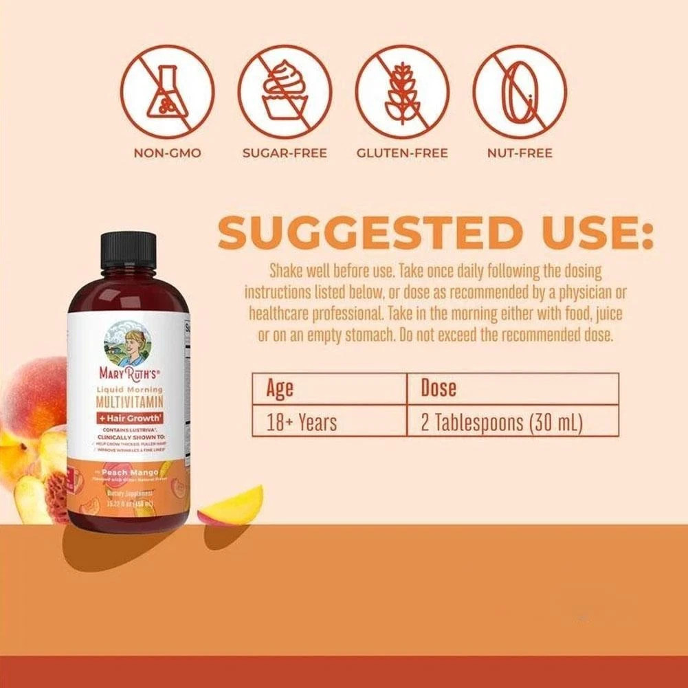 MaryRuth’s Liquid Multivitamin + Hair Growth-Clinically Tested for Thicker Hair