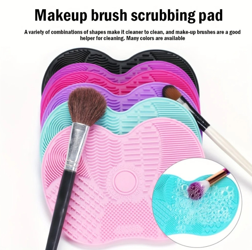 1pc Silicone Makeup Brush Cleaner Pad Apple Shape with Suction Cup Tool – NEW GH