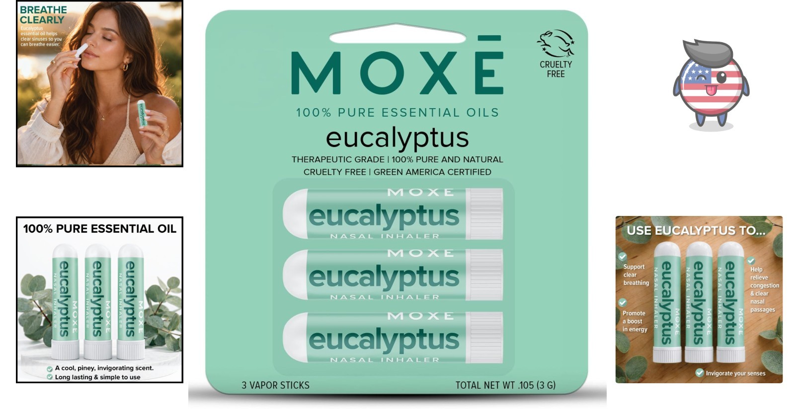 Pure Eucalyptus Essential Oil Inhaler Set – Fast Relief from Congestion, 3 Pack