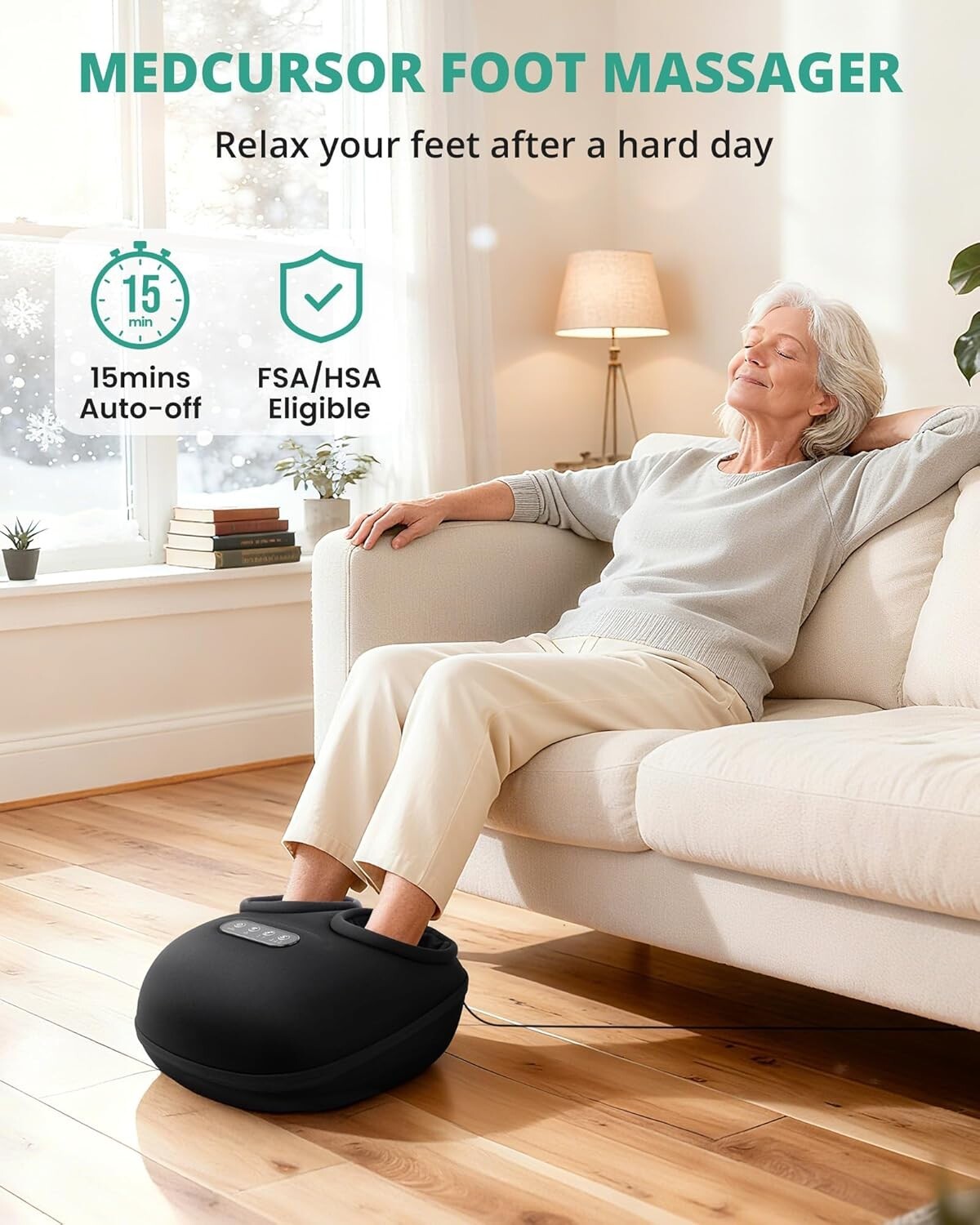 Medcursor Shiatsu Foot Massager with Heat, Deep Kneading Nodes, Black