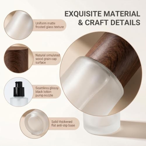 2PCS 120ml/4oz Empty Frosted Glass Lotion Pump Bottles with Wood Pattern