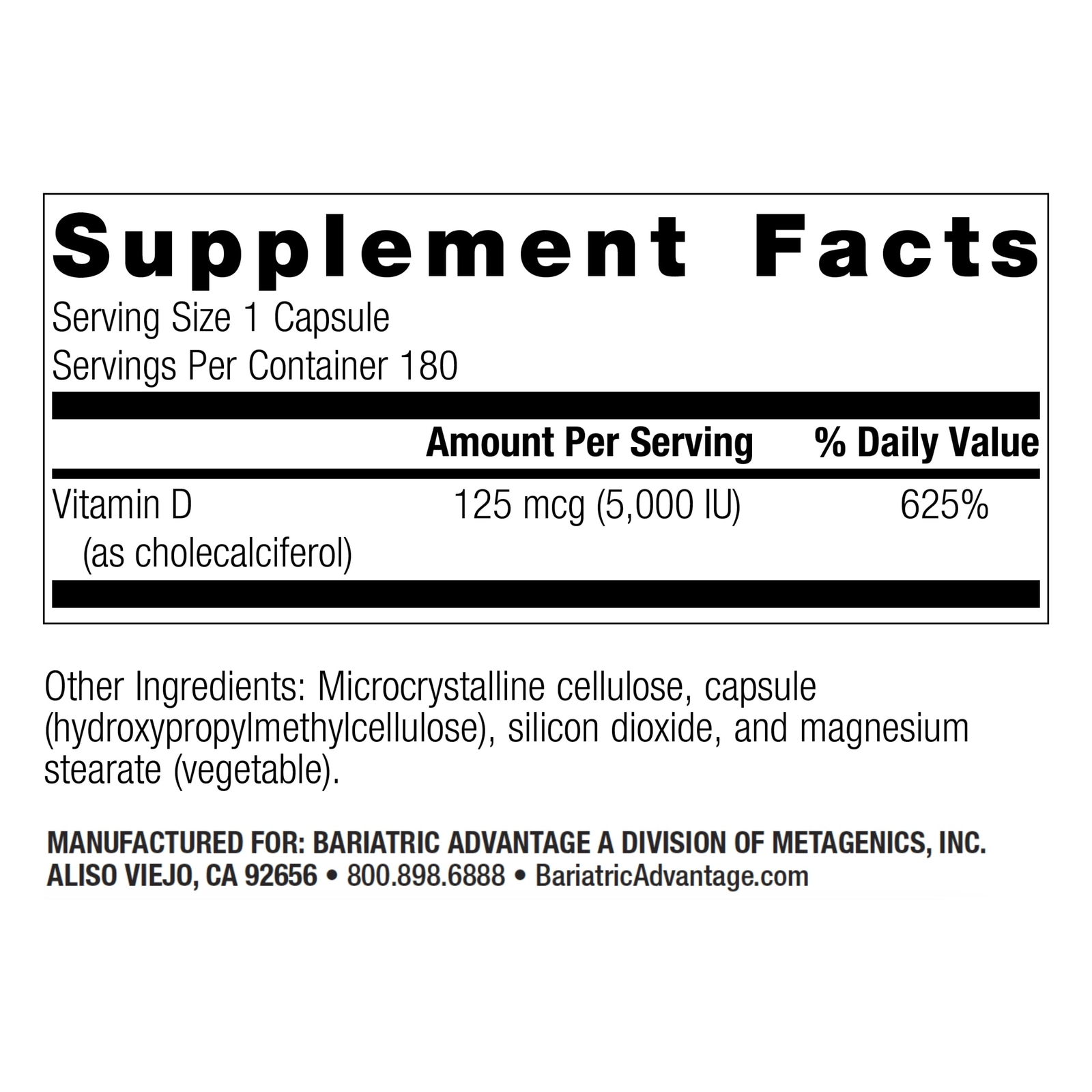 Bariatric Advantage Vitamin D3 5000 IU – Bariatric Vitamin D Capsules – Water…