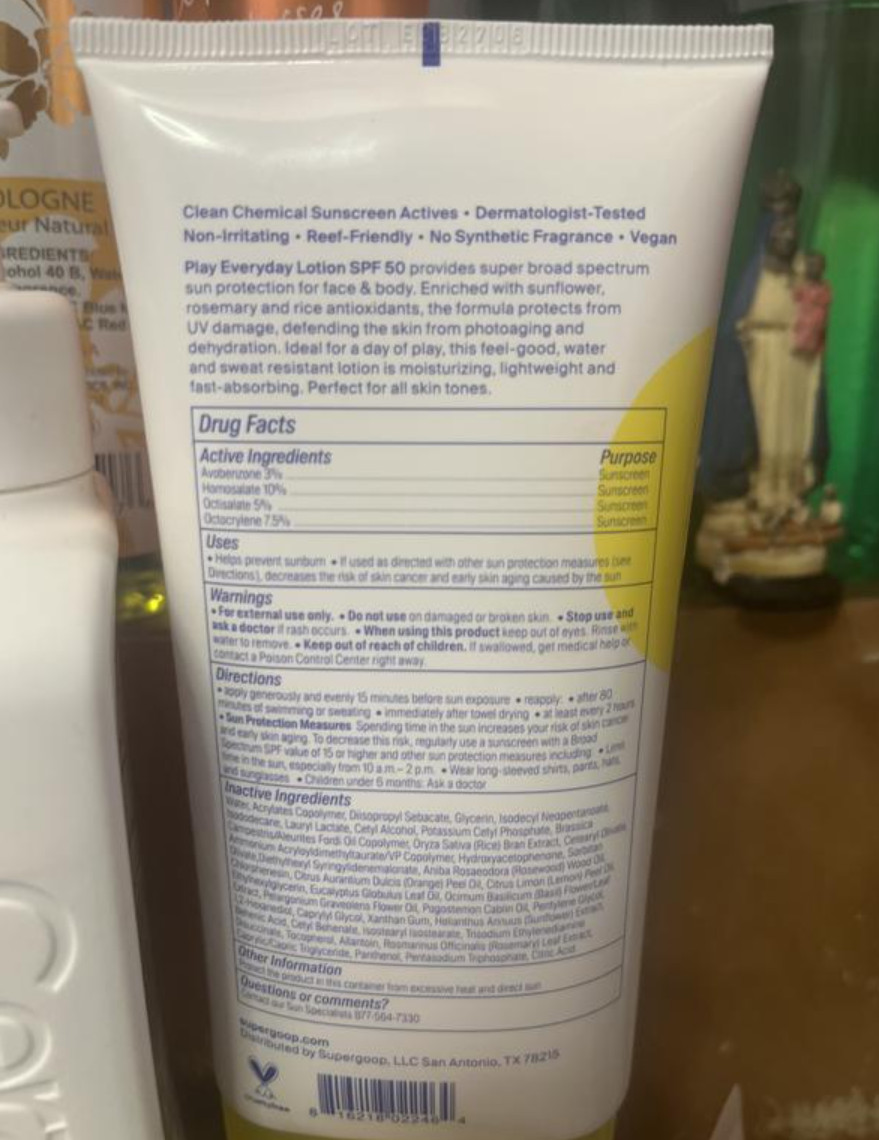 Supergoop! Mini PLAY Everyday Lotion SPF 50 with Sunflower Extract,2.4oz/71mL