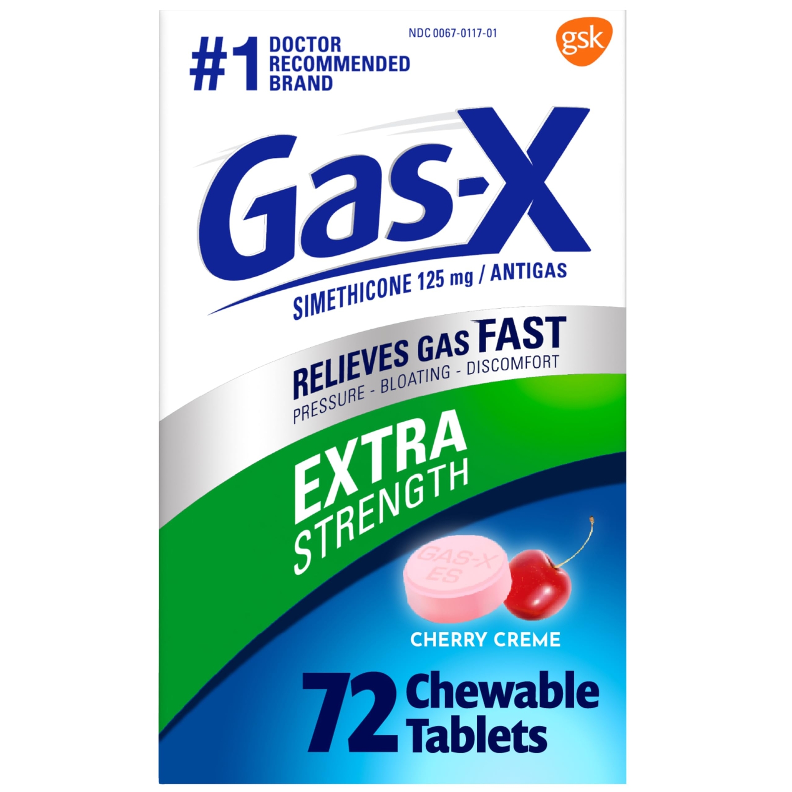 Gas X Extra Strength Cherry Chewable Tablets 72 Count Simethicone 125 Mg