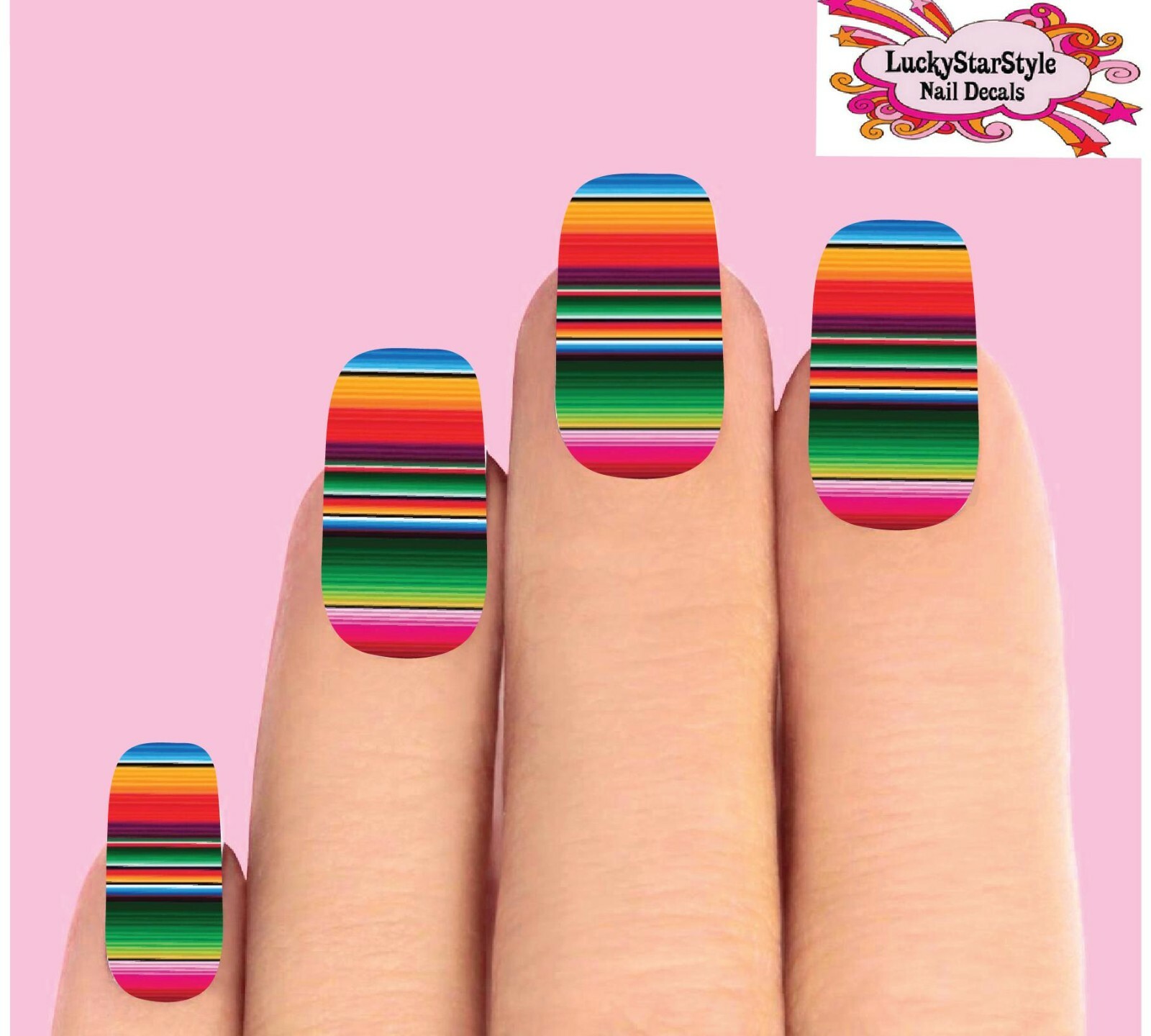 Waterslide Full Nail Decals Set of 10 – Colorful Mexican Blanket Serape Zerape