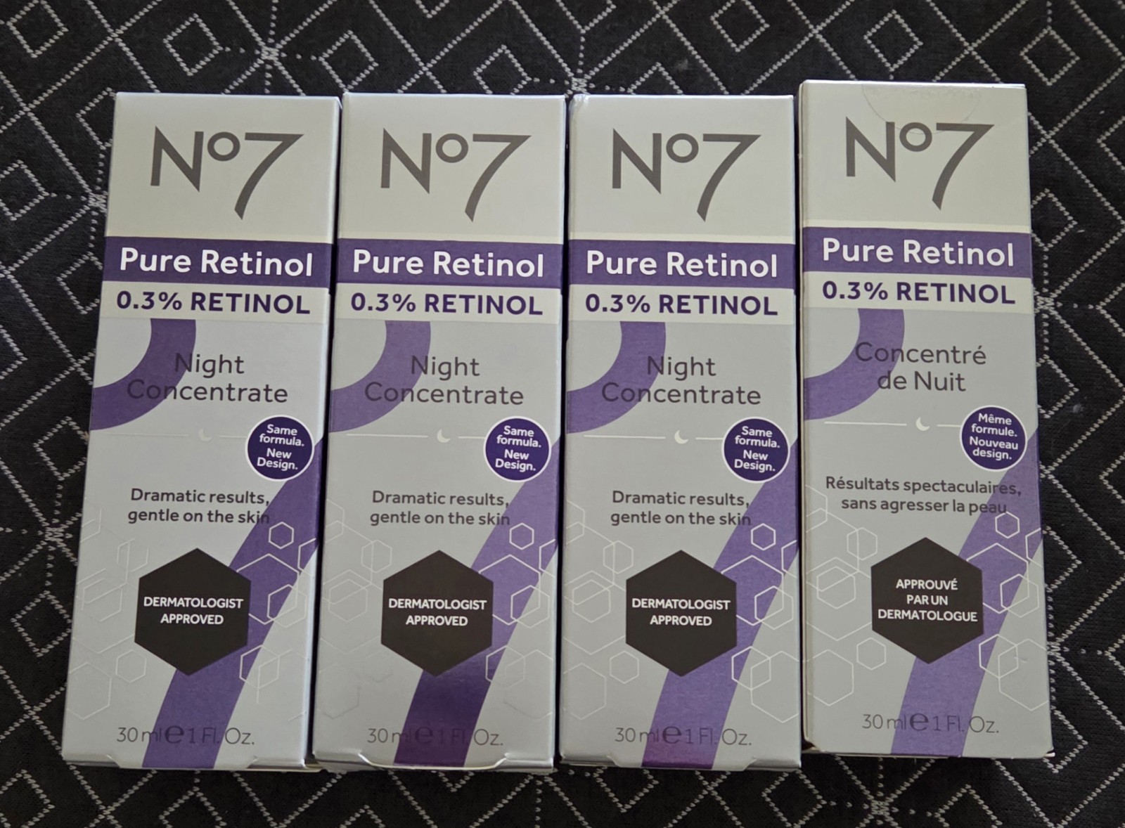 No7 Pure Retinol 0.3% Retinol Night Concentrate, 1.0 oz X lot of 4 Boxes