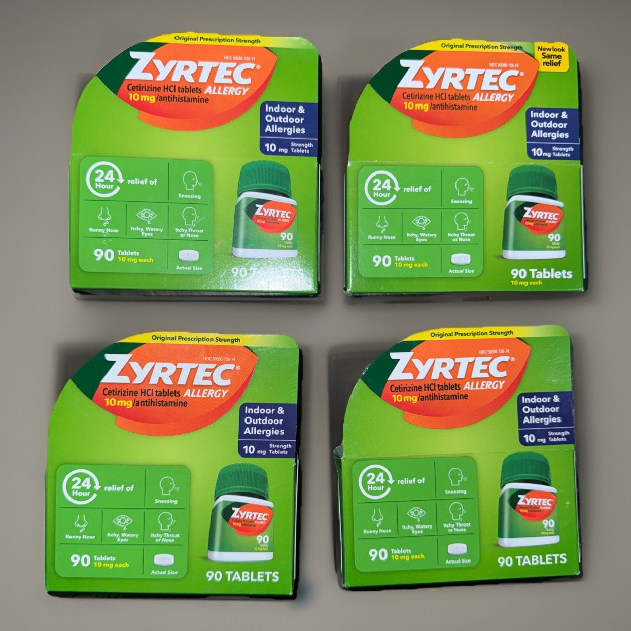 Lot Of (4)~Zyrtec Cetirizine HCI Allergy Relief 10 mg (90 Tablets) Exp 2028