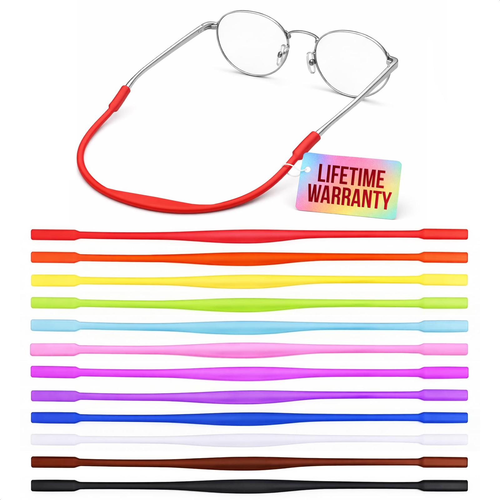 12 Pack Silicone Glasses Strap – 7.8″ Soft 7.8 Inch (Pack of 12), Multicolor