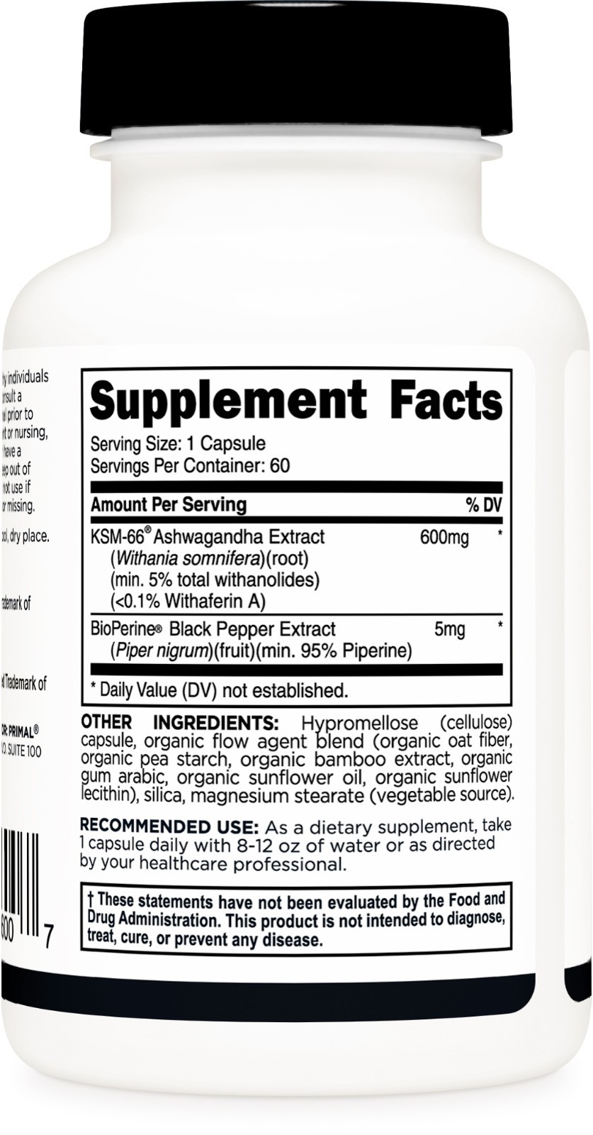 Primal KSM-66 Ashwagandha Capsules (60 Capsules / 60 Servings, 600 mg KSM-66)