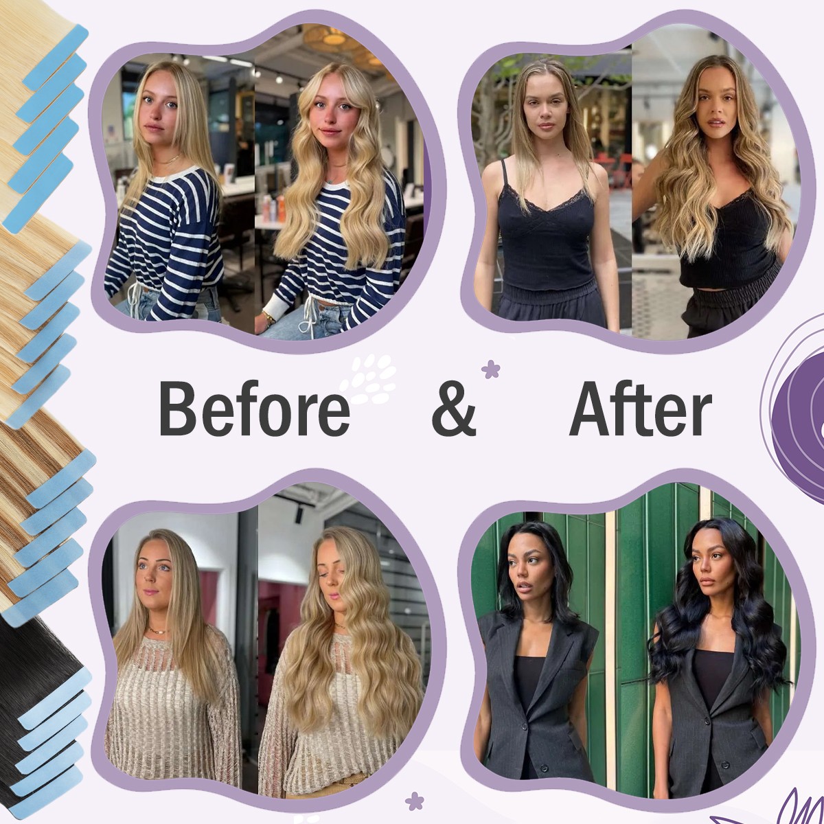 Tape in Highlight 60 Pieces Thick Skin Weft Russian Remy Human Hair Extensions