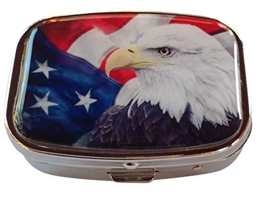 American Flag Small Daily Medication Pill Box Organizer Case for Pocket Purse