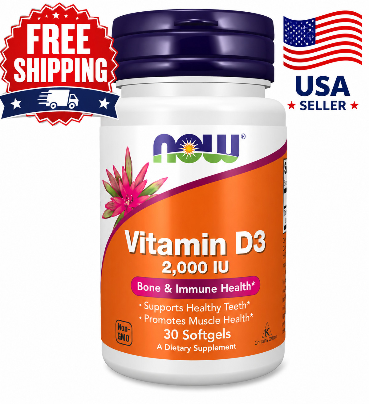 Foods Supplements, Vitamin D-3 2,000 IU, High Potency, Structural Support, 30 co