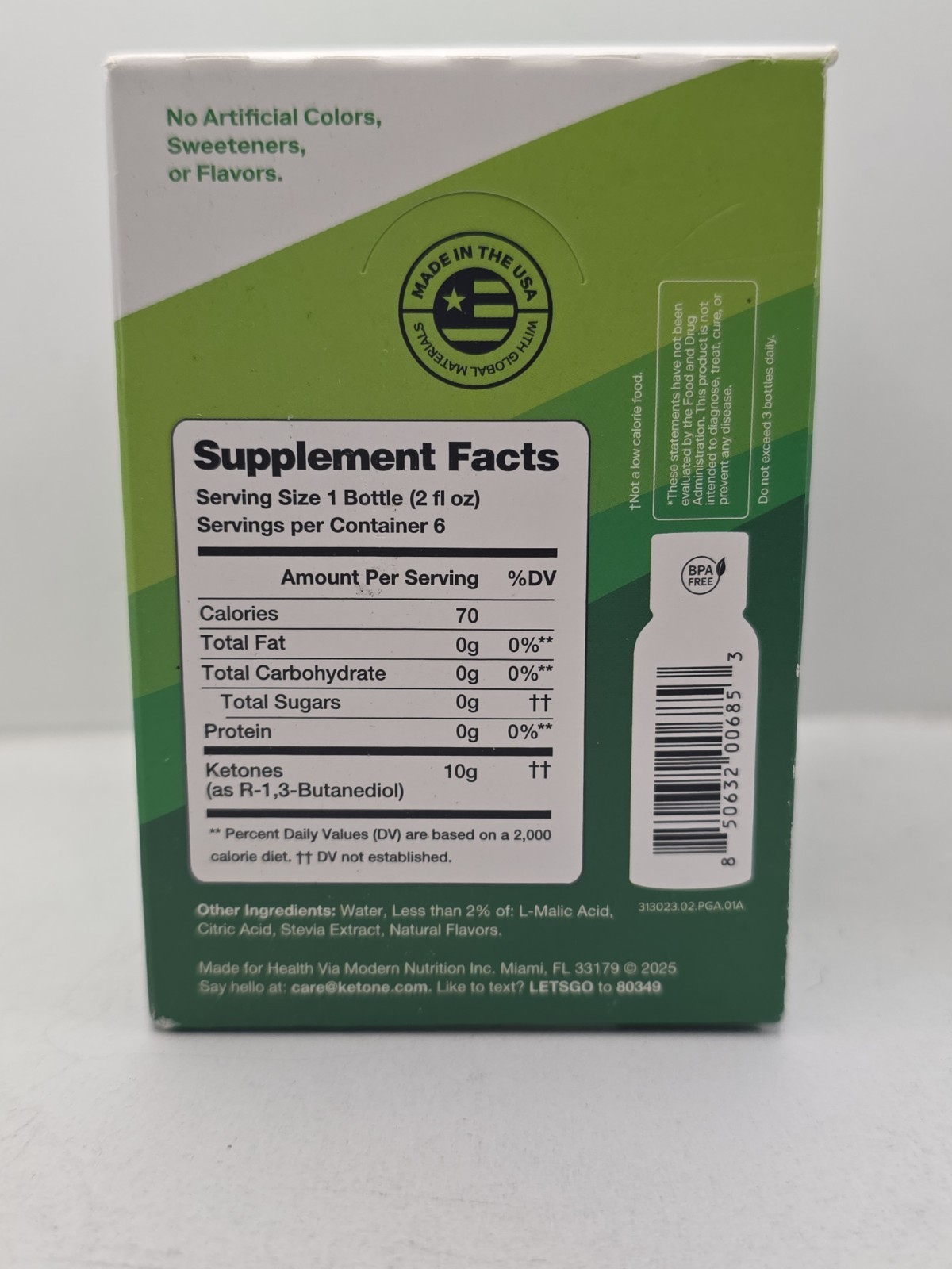 Ketone-IQ Energy Shot Green Apple No Caffeine or Sugar, 6 Bottles, 2 fl oz each