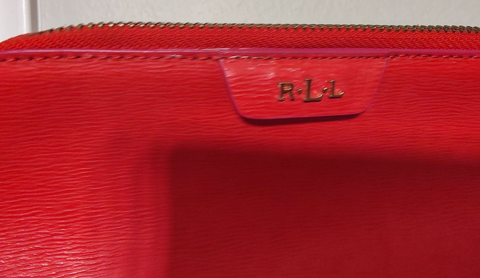 Lauren Ralph Lauren Red Cosmetic Bag, Pink Thread, United Kingdom Textured