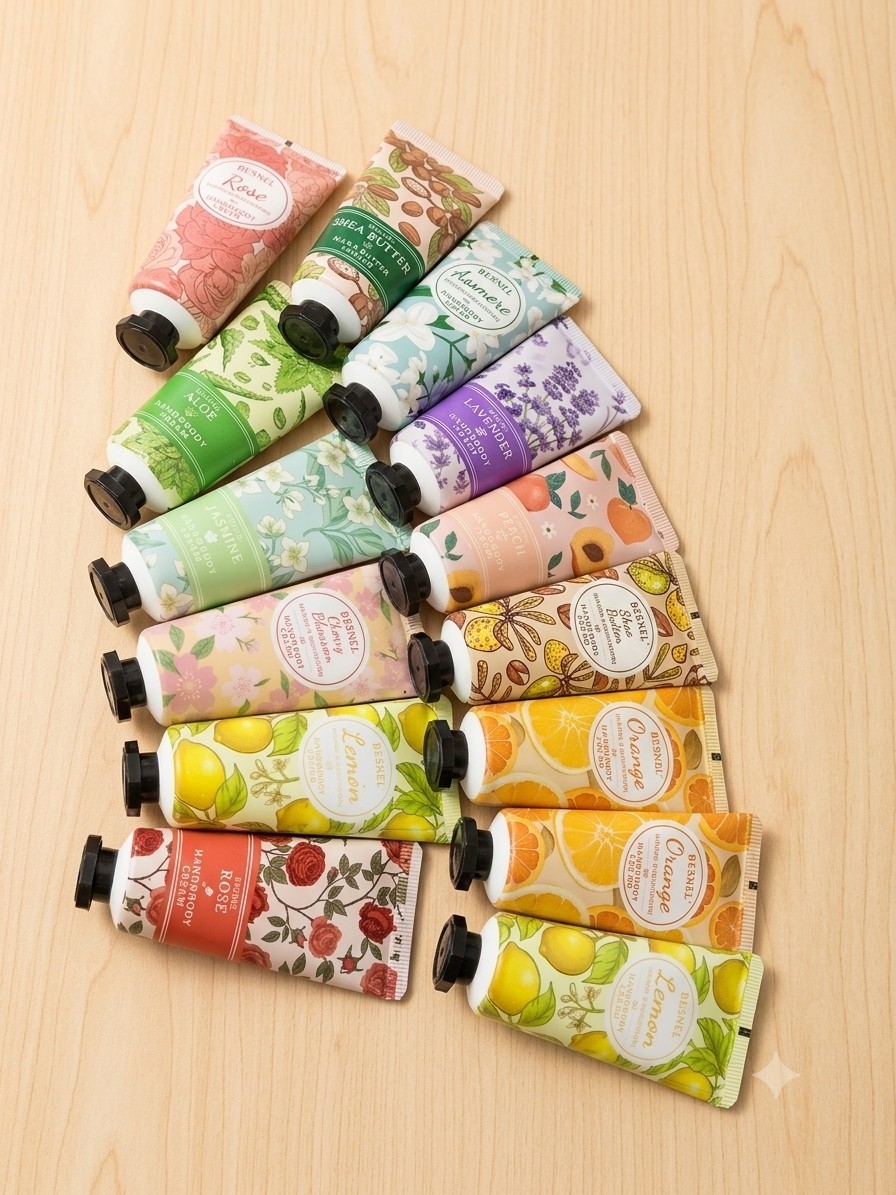 16 BESNEL Hand & Body Cream Travel Size Moisturizing Tube Set, Chamomile & Peach