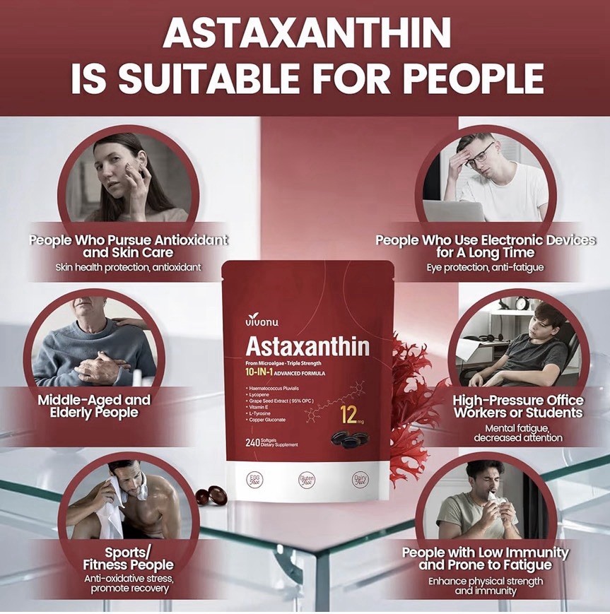Astaxanthin 12mg 240 Softgels, 4 Month Supply,Triple Strength,Non-GMO,Eye Health