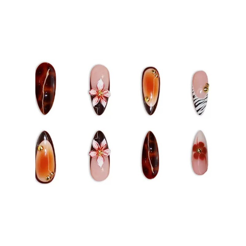 48Pcs-Retro Stiletto False Nails Tortoise Shell Floral Zebra Print Press on Nail