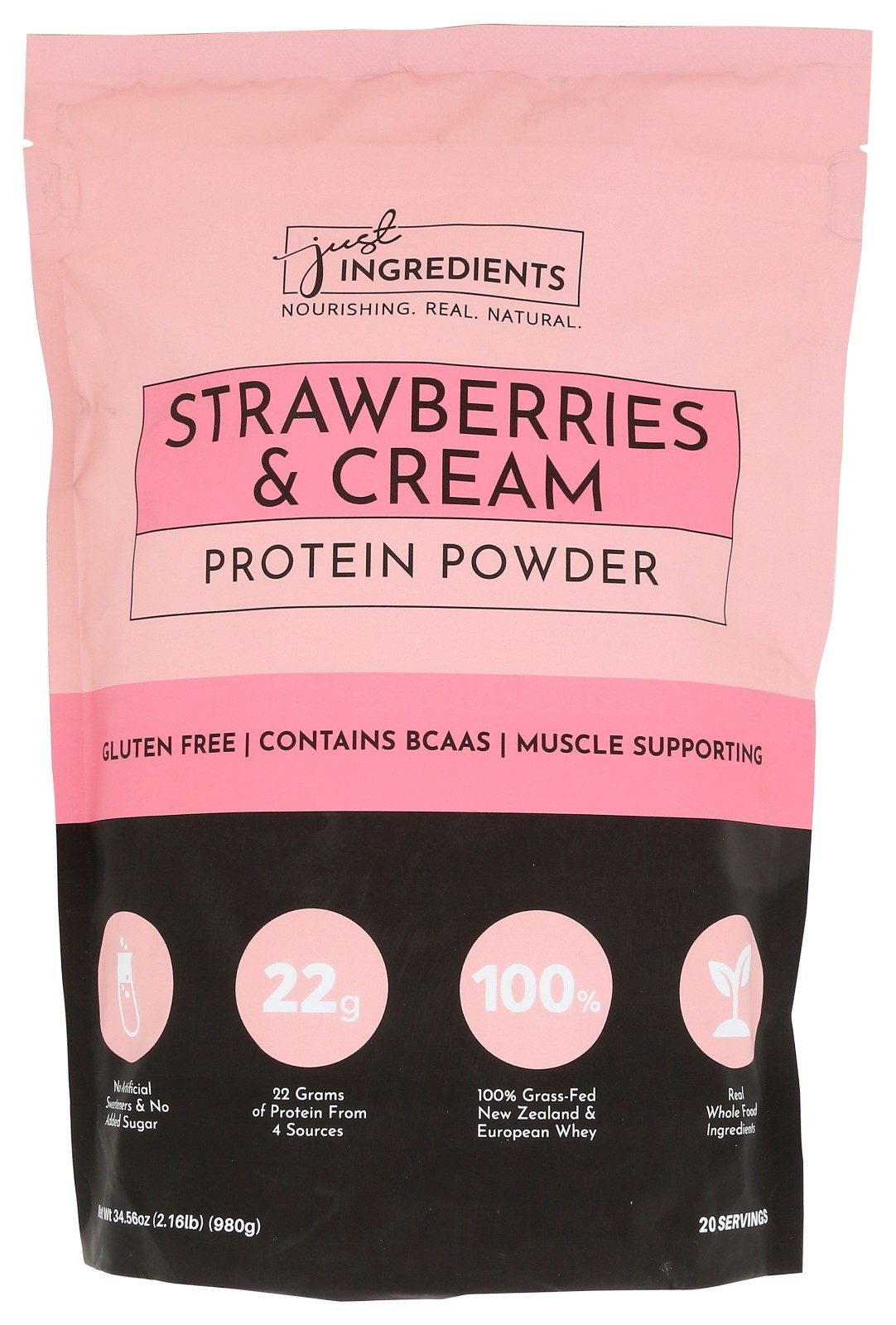JUST INGREDIENTS / Strawberries & Cream Protein Powder / 2.16 Lb / BB 6/2026/NEW