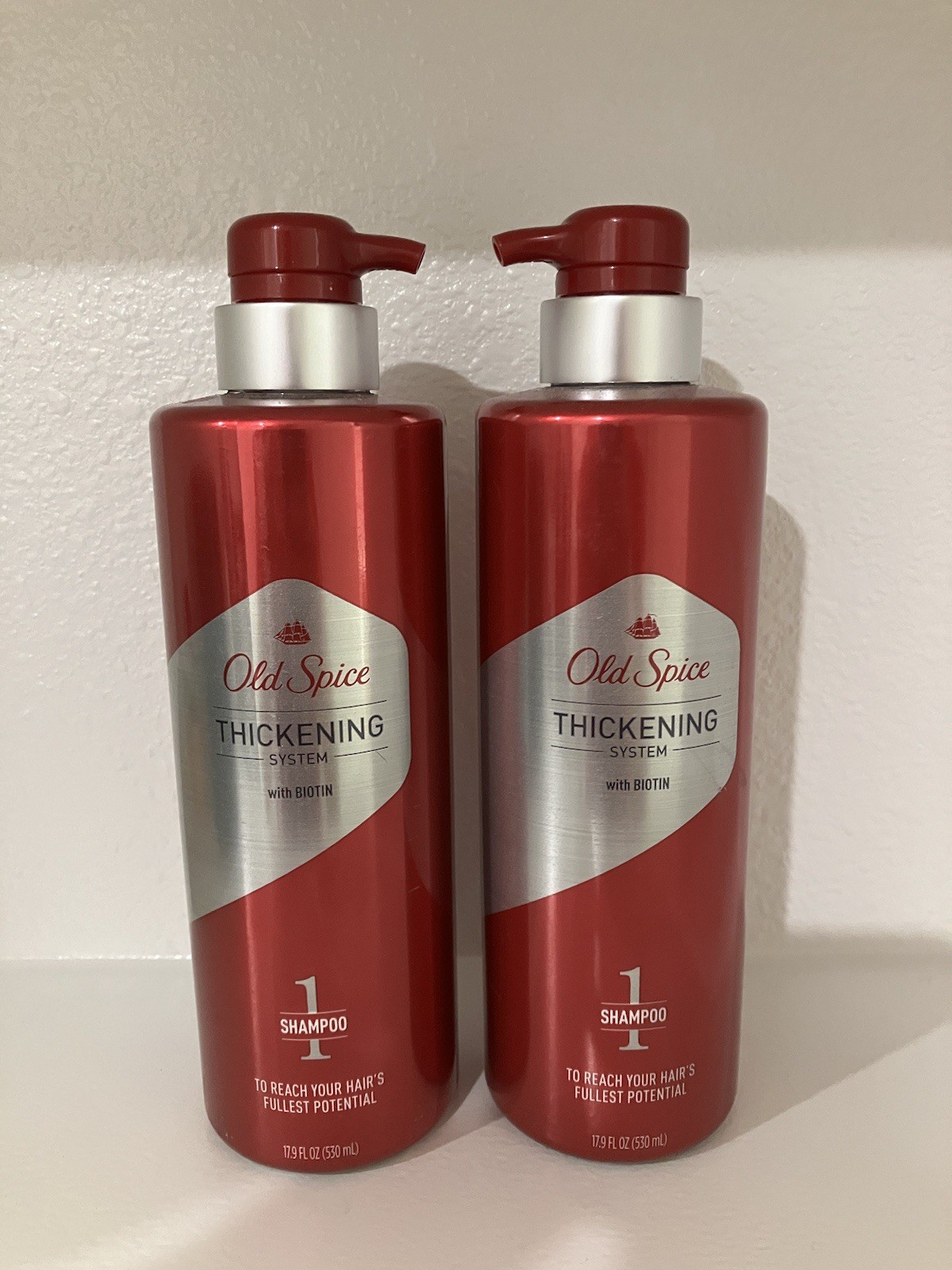 2 New Old Spice Hair Thickening Shampoo for Men Infused with Biotin 17.9 oz Each