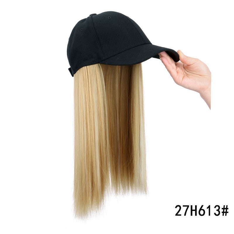 Baseball Cap Wig Long Straight Synthetic Hair Attached Hat for Women Heat Resist