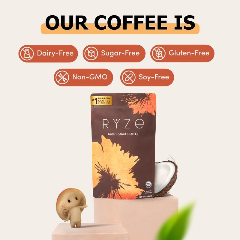 6 Adaptogenic Mushroom Blend Coffee Powder 2000mg Natural Plant Wellness Mix