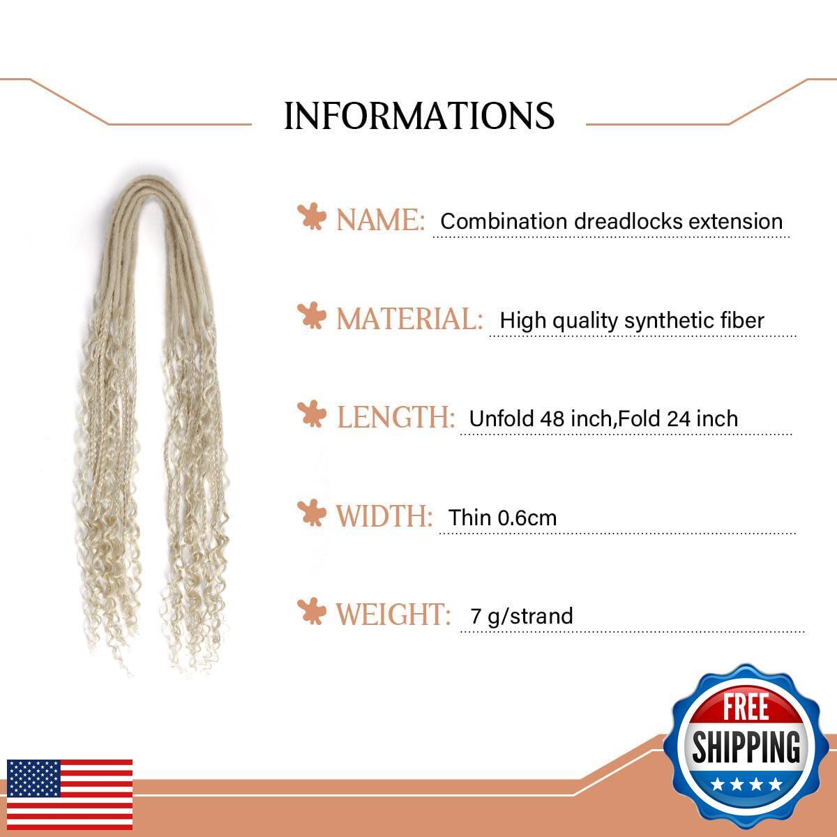 Lounoke 24 In Boho Braid Dreadlock Extensions, 10 Strands 613 Blonde Syntheti