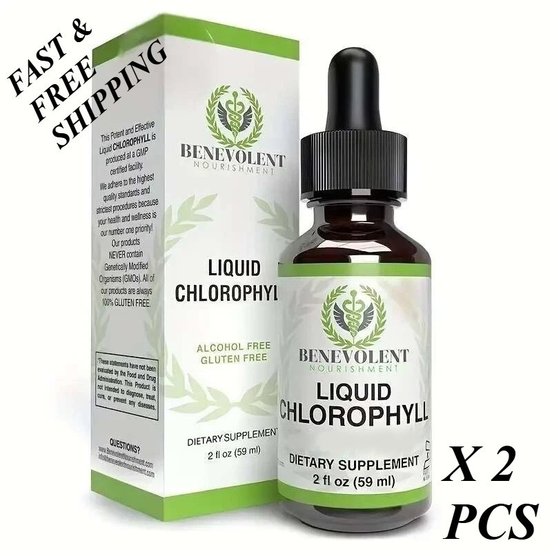2 BOTTLES-Benevolent Nouris Chlorophyll Liquid Drops Detox, Internal Deodorizer