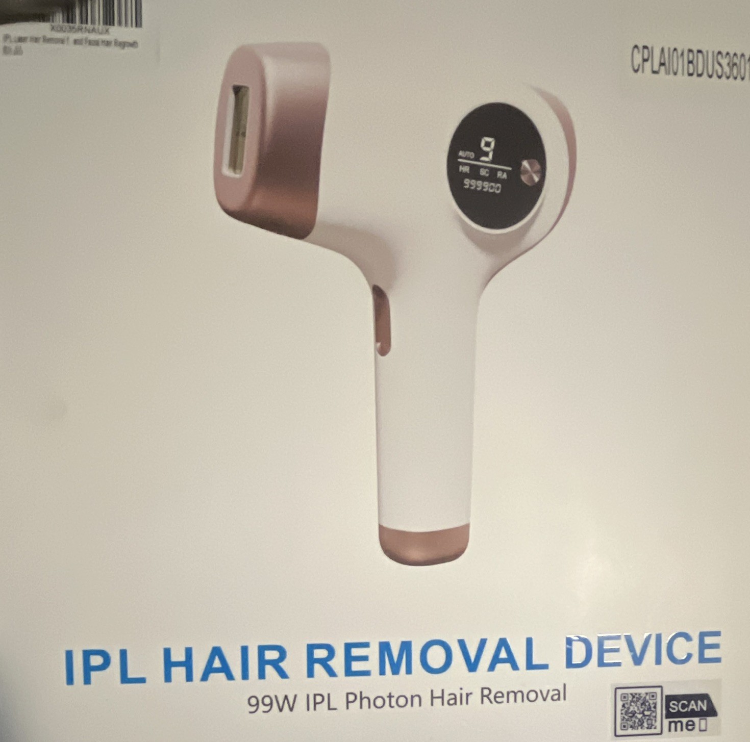 IPL Hair Removal Device w/ LCD Display, 999999 Flashes, White/Pink