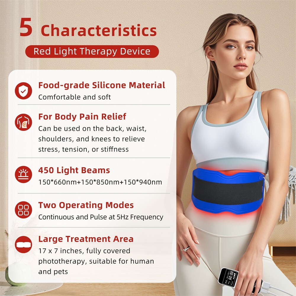 Dawfek 24W LED Red Light Therapy Belt Pad 660/850/940nm Body Wrap for Home Use