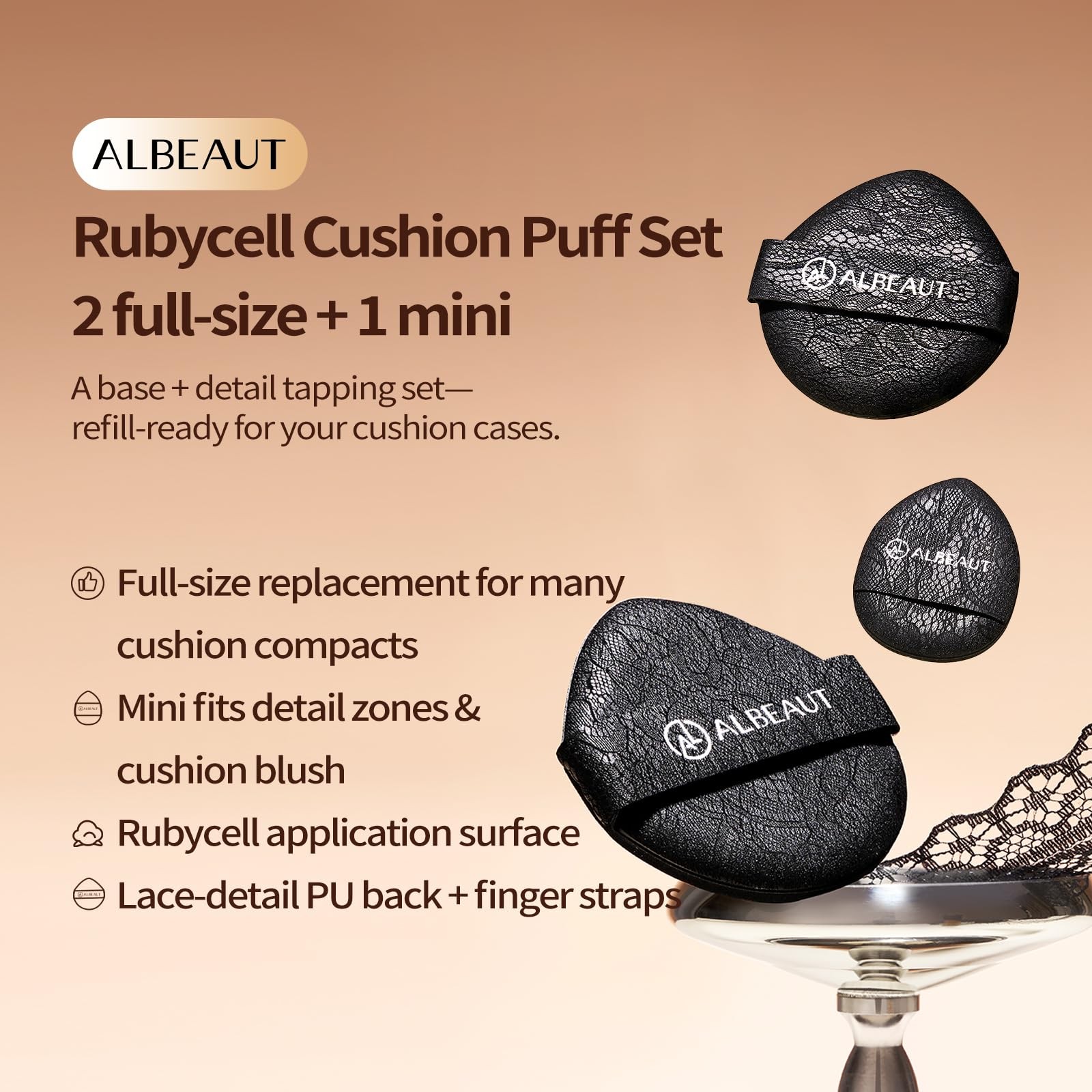 Albeaut Air Puff 3PCS, Liquid Foundation for 1 Count (Pack of 3), Black