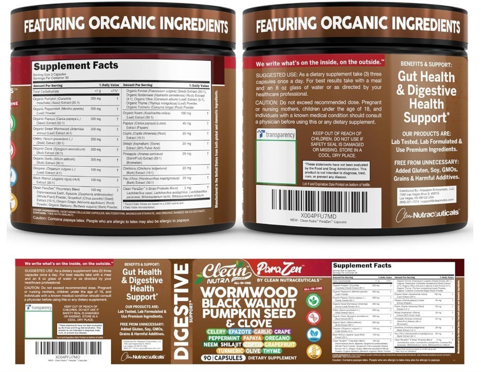 Clean Nutra Wormwood Black Walnut Clove Probiotic Gut Cleanse Detox 90 Capsules