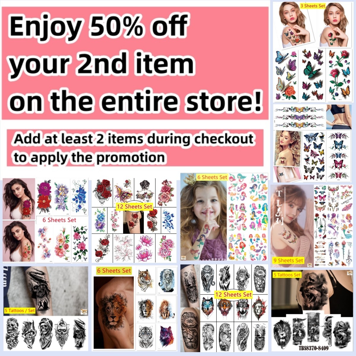 12 Sheets/Set Temporary Tattoo Stickers Waterproof Cross Eagle Wolf Arm Body Art