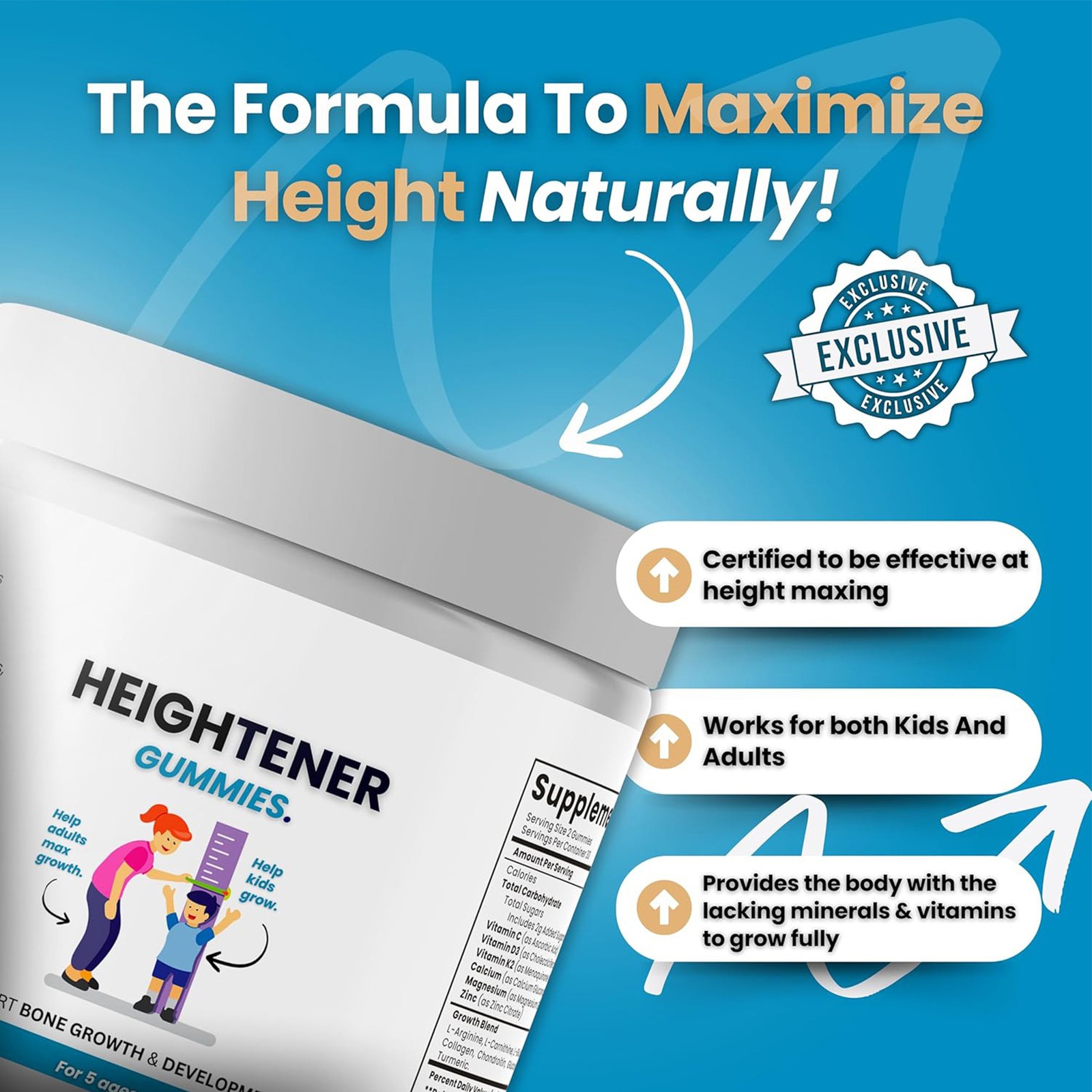 Heightener Gummies – Natural Height Growth Supplement for Kids, Teens and Adult