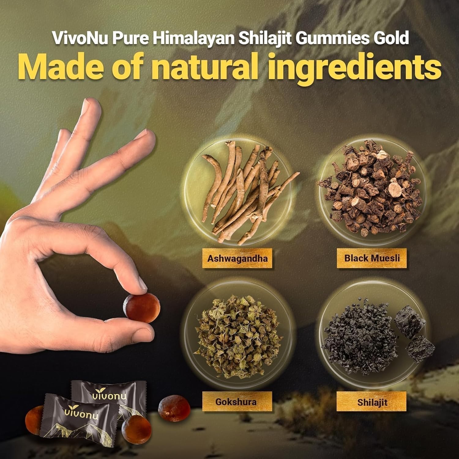 Himalayan Shilajit Gummies 3000mg, Ashwagandha, Fulvic Acid, 60 Count