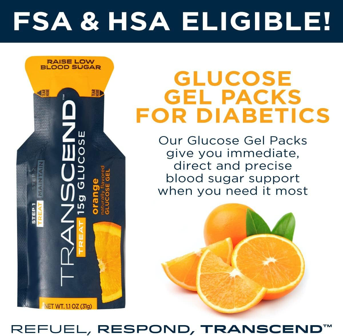 Transcend 15g Glucose Gel Packs Raise Blood Sugar Support – Orange 15 Pack