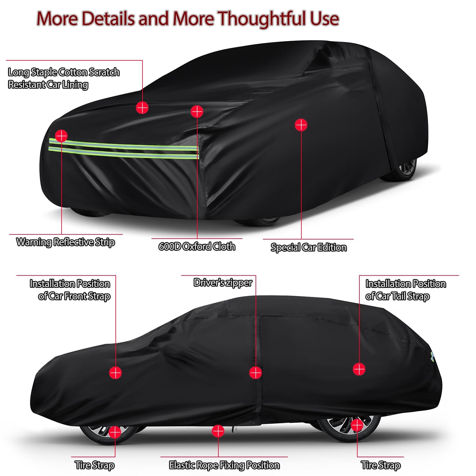 Quyddc 16-Layer 600D Heavy Duty Universal Full Car Cover For Outdoor Indoor Use