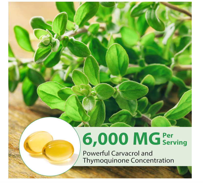Oil of Oregano 6000mg Softgels Black Seed Oil 120 Capsules Immune Respiratory Di