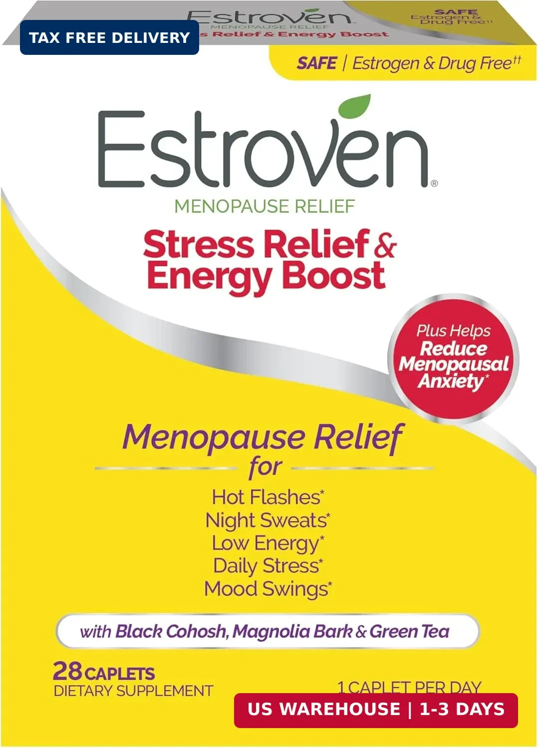 Estroven Stress Relief & Energy Boost for Menopause Relief – 28 Ct. – Clinically