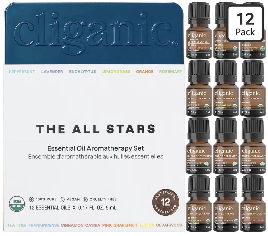 Cliganic The Iconics Essential Oil Set Top 12Pack USDA Organic Aromatherapy Oils