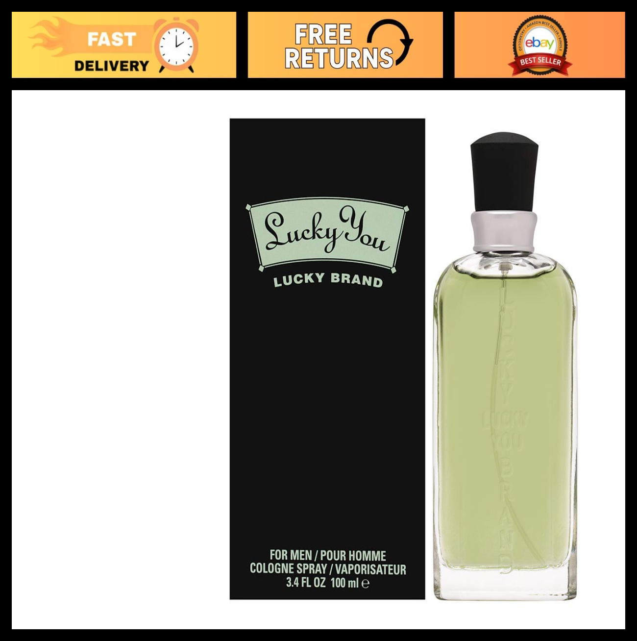 Men’s Cologne Spray 3.4 oz – Lucky You Fragrance, Fresh Scent, Long-Lasting Eau
