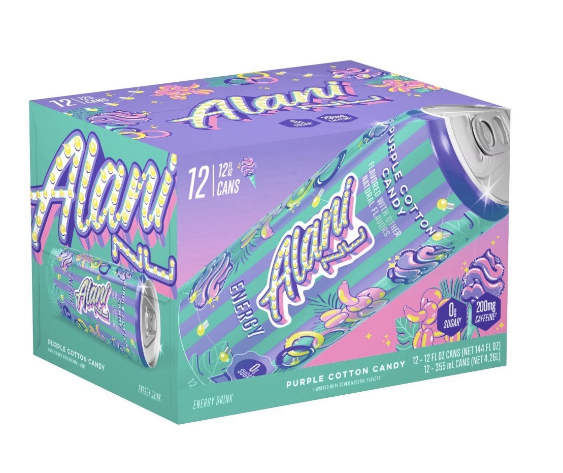 (12 Pack) Alani Nu Energy Drink PURPLE COTTON CANDY, 12Fl oz, Exp 7/28