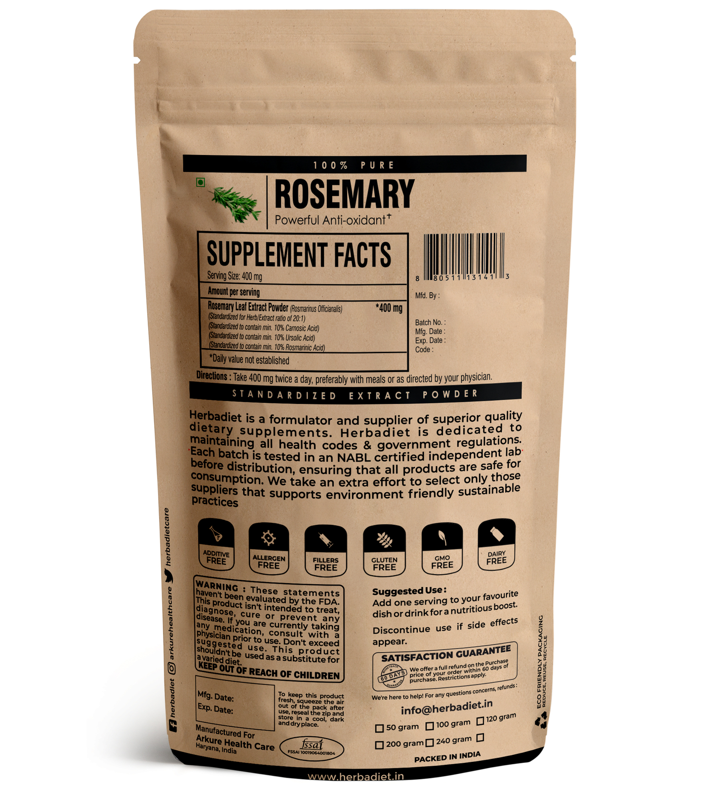 Rosemary Extract Powder 20:1 POWERFUL Rosmarinic Acid Antioxidant Immune Support