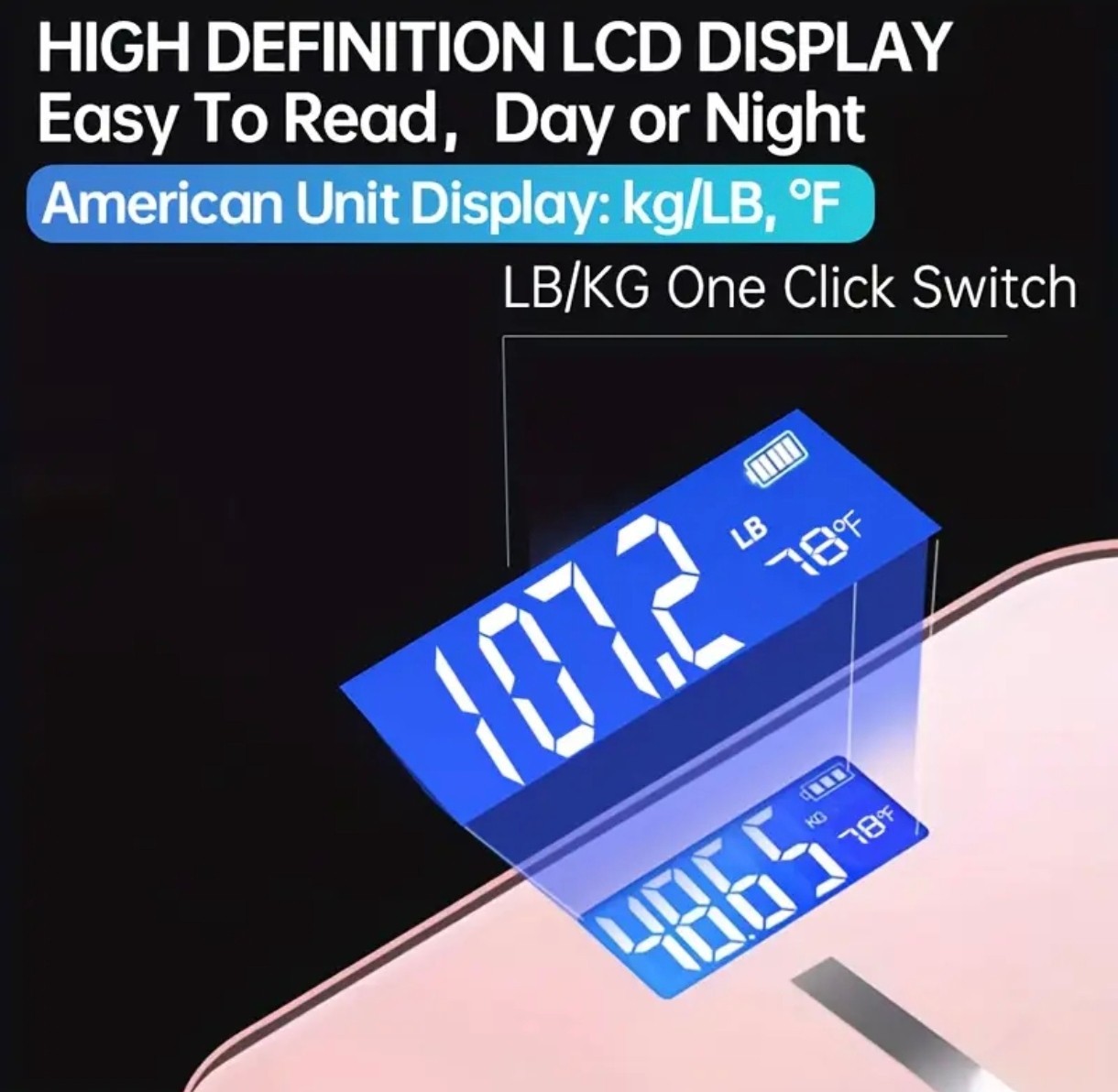 Digital Bathroom Scale 400lb USB Rechargeable LED Display Black