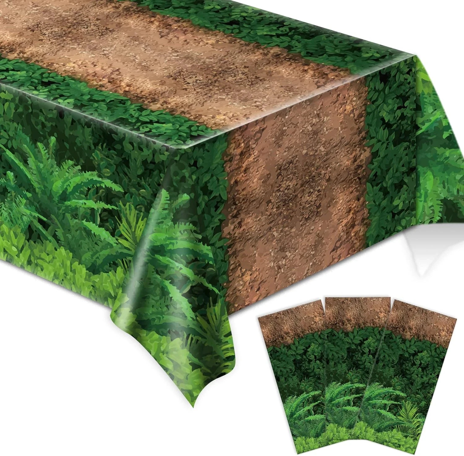 3Pcs Forest Path Tablecloth Dinosaur Party Tablecloth Woodland Birthday Supplies